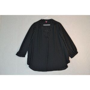 Vince Camuto Women's 3XL Black Polka Dot V Neck Blouse